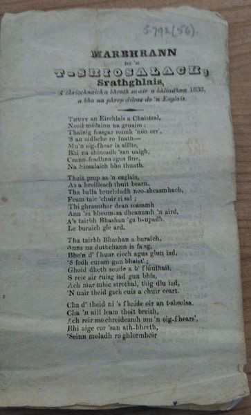 Marbhrann do ’n t-Shiosalach, Srathghlais, a Chriochnaich a Bheath so air a Bhliadhna 1838, a bha na Phrop Dileas do ’n Eaglais