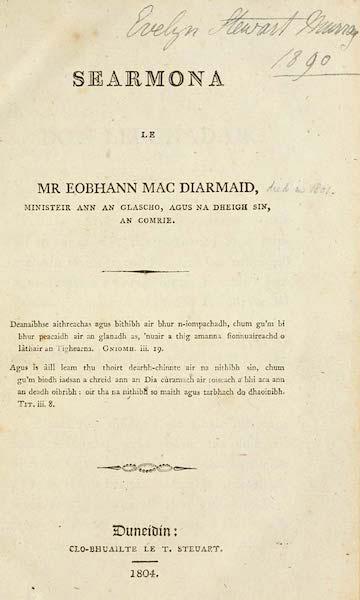 Searmona le Mr Eobhann Mac Diarmaid, Ministeir ann an Glascho, agus na Dheigh sin, an Comrie