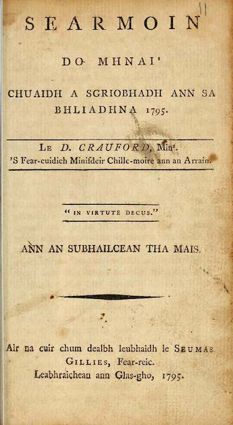 Searmoin do Mhnai’ Chuaidh a Sgriobhadh ann sa Bhliadhna 1795