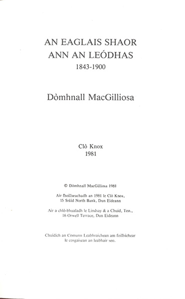 An Eaglais Shaor ann an Leódhas: 1843-1900