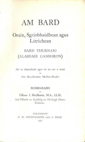 Am bard: orain, sgriobhaidhean agus litrichean