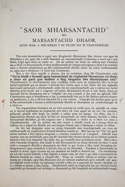 “Saor Mharsantachd” no Marsantachd Dhaor, agus mar a Bhuineas i ri Staid na ’n Croitearan