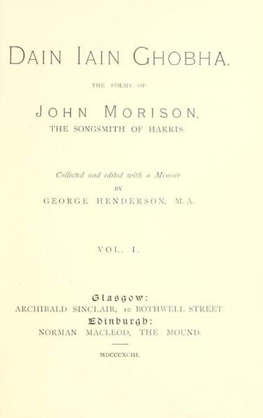 Dain Iain Ghobha (The Poems of John Morison, the Songsmith of Harris)